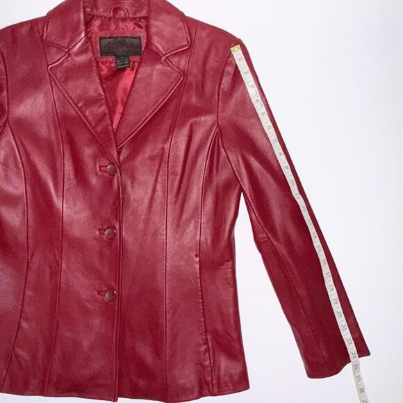 Siena Vintage 90's Red Leather Blazer Button Front Collared Lined Jacket Retro 4 - Picture 10 of 16
